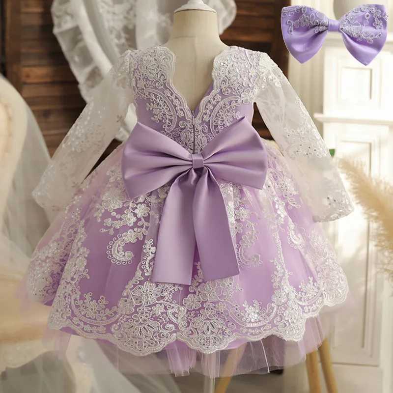 Girl's Dresses 1-5T Girl Fluffy Ball Gown Summer/Autumn Long Sleeve Embroidery Floral Bithday Clothes Baby Girls Bow Christmas Carnival VestidoY2