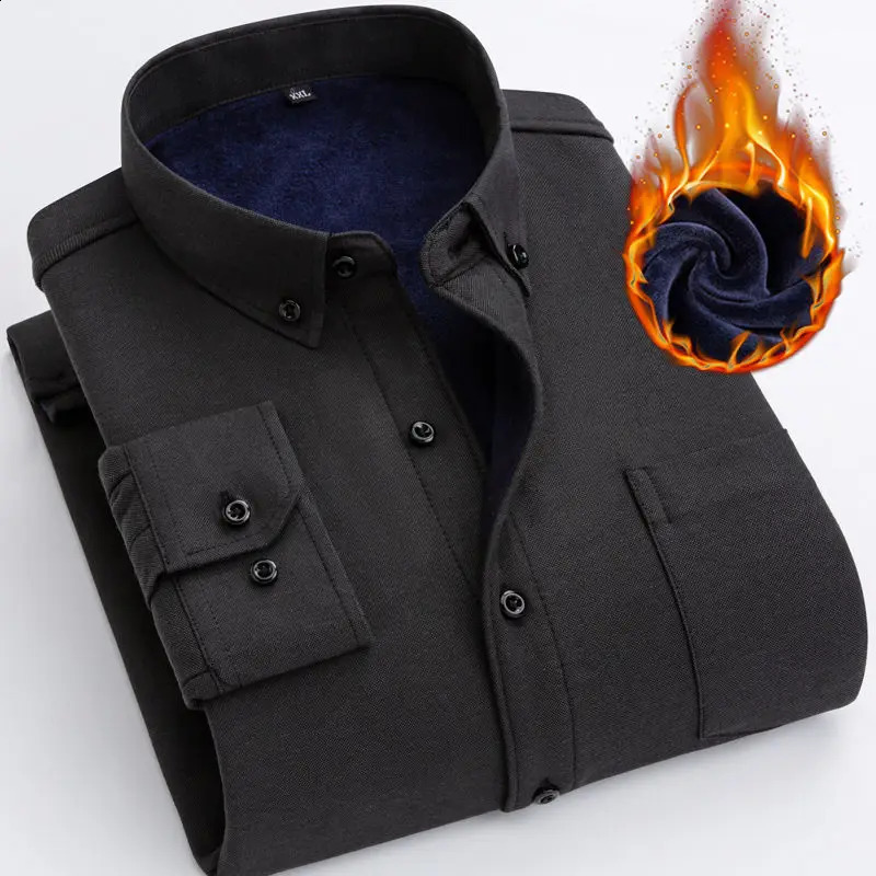 Winter Mens Thermal Shirt Thicken Warm Fleece Velvet Casual Dress Shirts Oxford Cotton Long Sleeve Slim Fit Soft Comfortable 241223