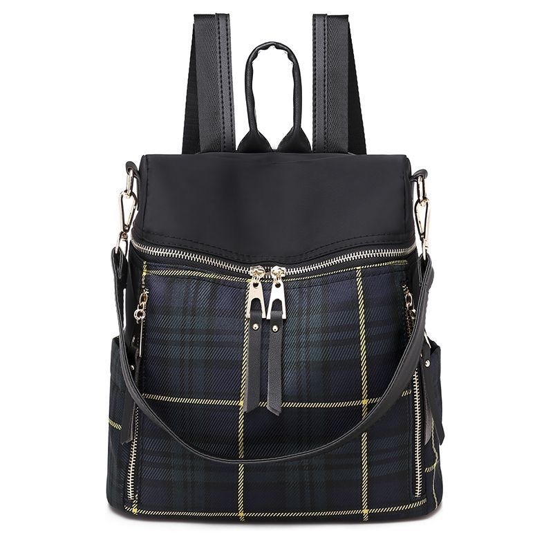 Checkered women, new Korean fashion canvas, large capacity for travel, women's Oxford cloth backpack