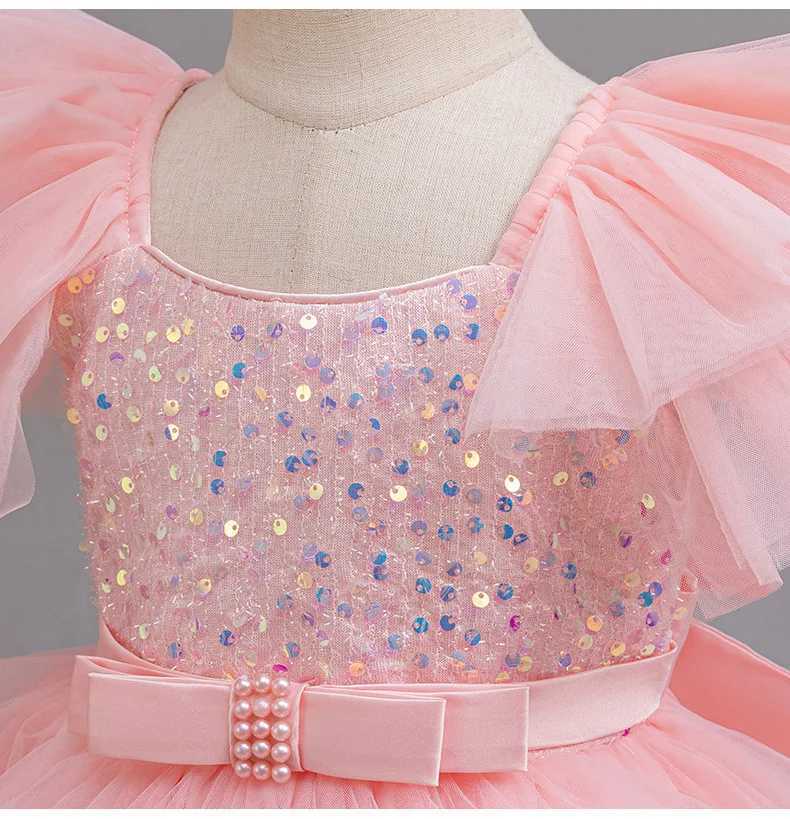 Girl's Dresses 3-10 year old girl new year dress sequins small flying sleeve trailer tail skirt net gauze cake dress girl party dress Y250227D5YA