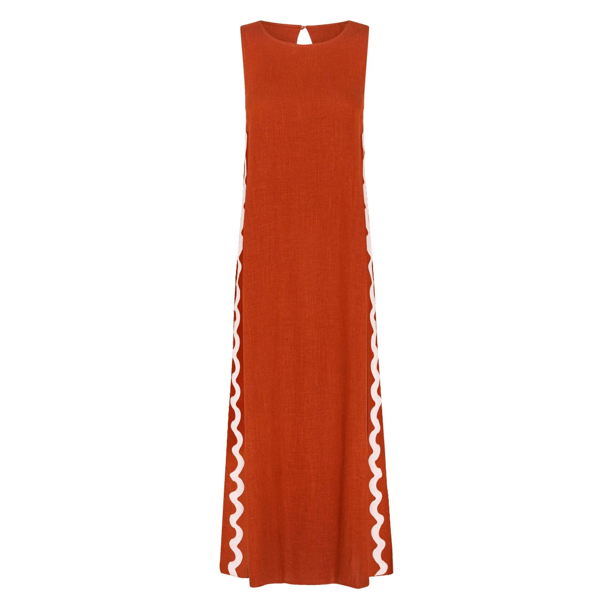 M24205 Spring and summer new casual fashion sleeveless round neck solid color stitching lace slit mid-length dress femaleskirt