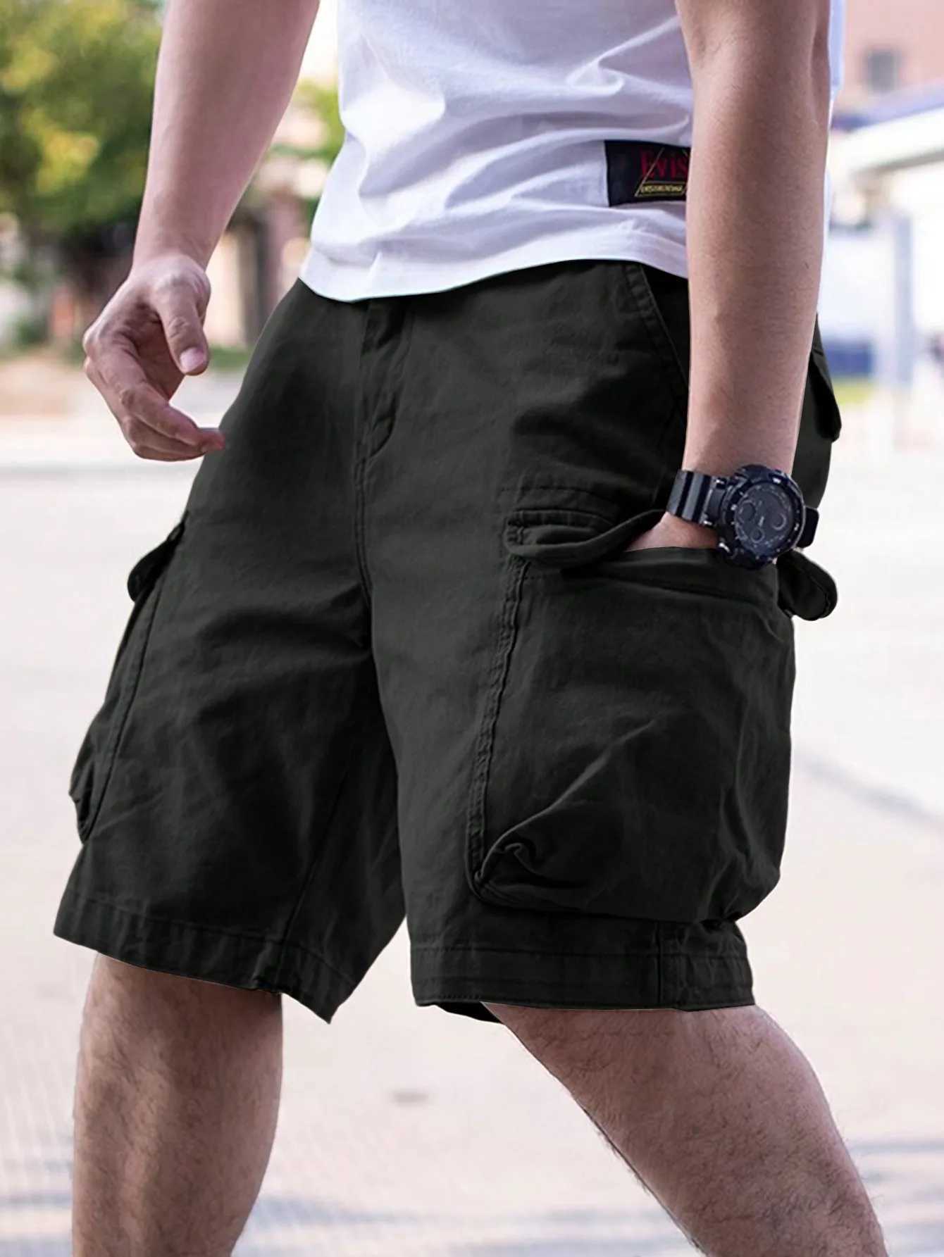 Mens Plain Casual Comfy Cargo Shorts Summer Clothing W241228