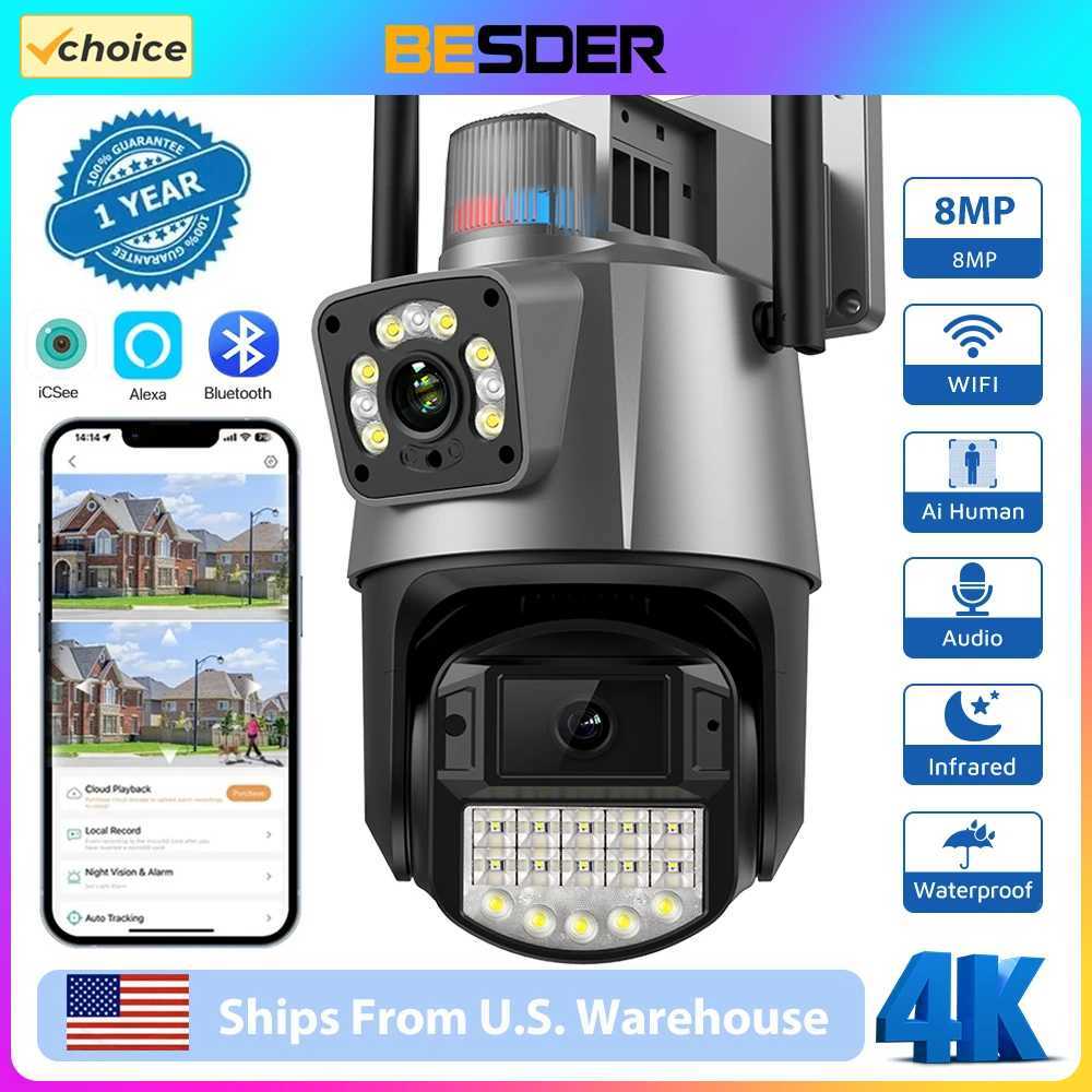 BESDER 8MP PTZ WiFi Camera with Dual Sn Color Night Vision Outdoor 4MP Security IP Camera CCTV Surveillance Camera ICSEE AppXJ241228