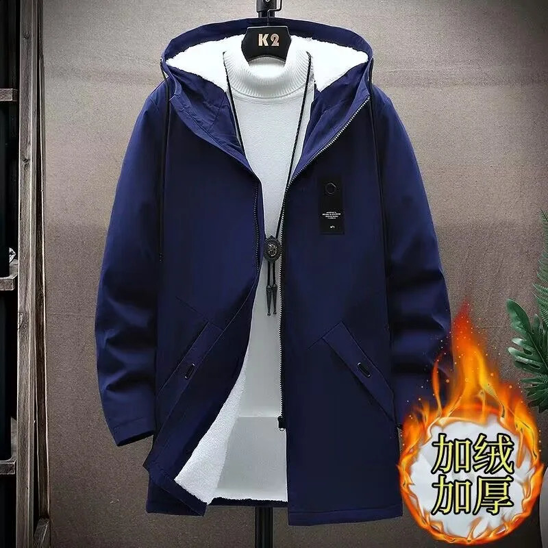2024 Winter Fashion Plus Fleece Thickened Warm Long Trench Coat Mens Casual Loose Large Size High Quality Hooded M4XL 241220