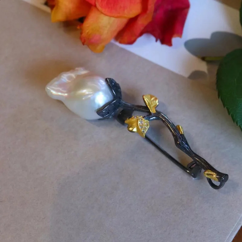 CSJ Vintage Natural Lapis Baroque Pearl Brooch Sterling 925 Silver Handmade Jewelry for Women Lady Wedding Engagment Party Gift 241227