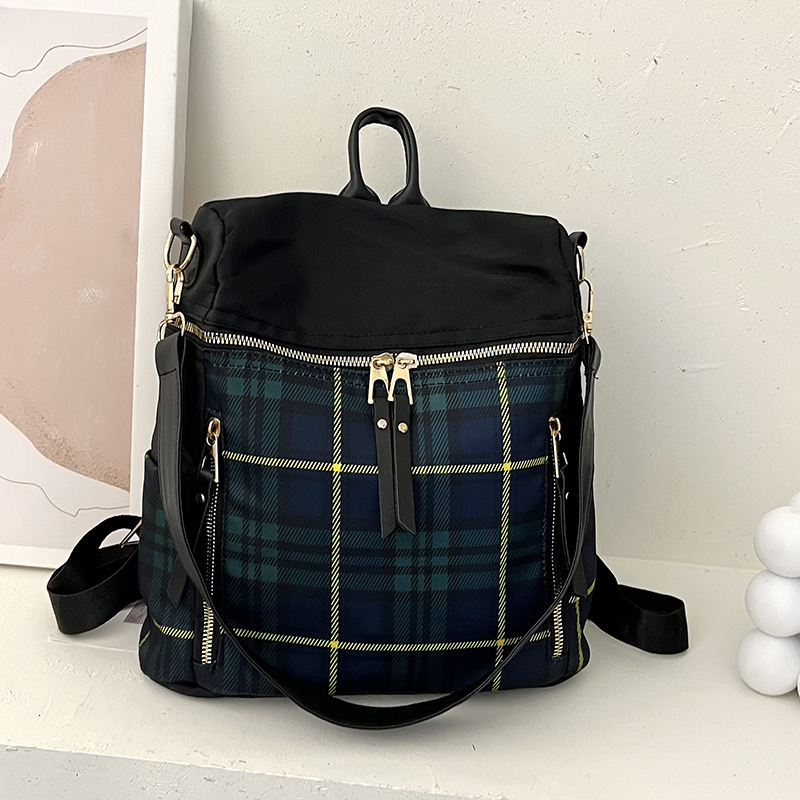 Checkered women, new Korean fashion canvas, large capacity for travel, women's Oxford cloth backpack
