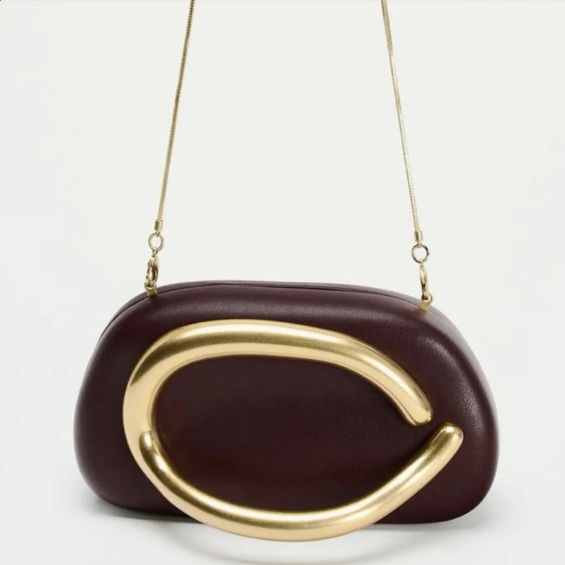 Ladies Mini Clutch Evening Bags For Women Handbags And Purses 2025 In PU Metal Grip Oval Box Chain Shoulder 241227