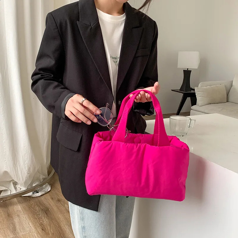 Casual Space Cotton Womens Handbags Padded Tote Winter Soft Warm Down Bags for Women Shoulder Bag Nylon Clutch 241227
