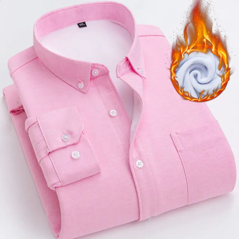 Winter Mens Thermal Shirt Thicken Warm Fleece Velvet Casual Dress Shirts Oxford Cotton Long Sleeve Slim Fit Soft Comfortable 241223