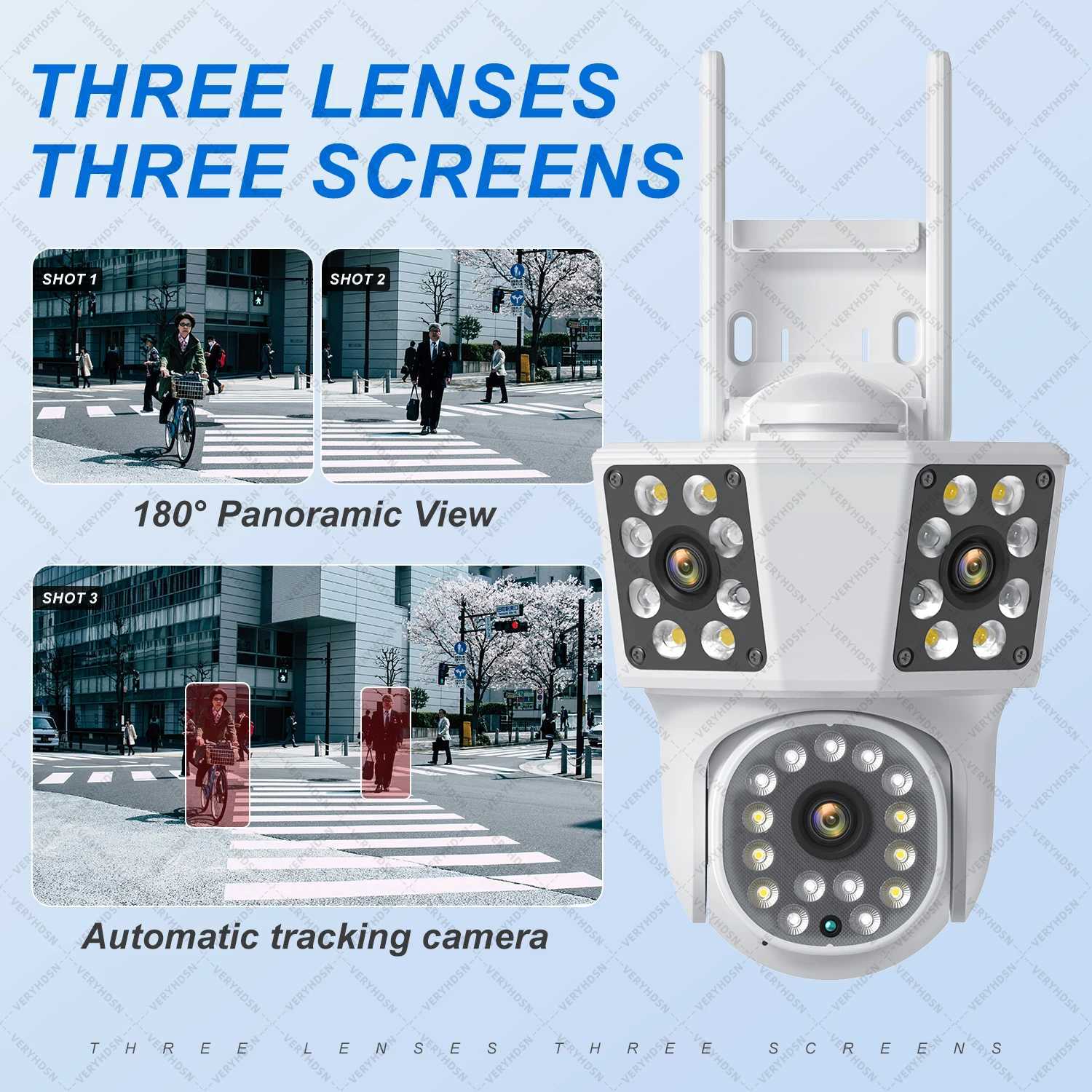 8K 15MP WiFi Outdoor Camera 8X Zoom Three Len Ai Motion Tracking PTZ 6K Video Camera Security Protection Waterproof SurveillanceXJ241228
