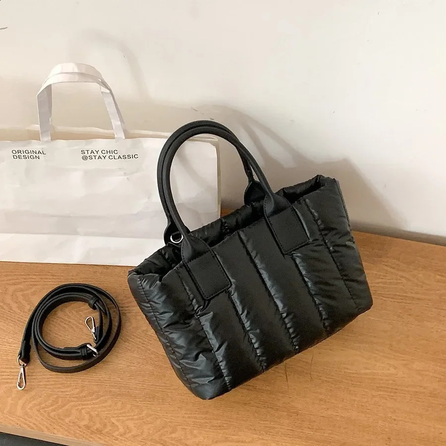 Winter Nylon Padded Women Handbags Soft Space Cotton Tote Bags for Women Down Quilting Shoulder Crossbody Bag Small Shopper Bag 241227