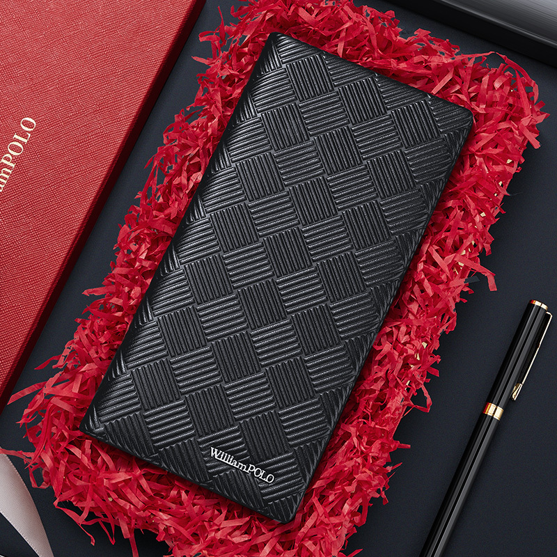 WILLIAMPOLO 100% Genuine Leather Men Premium Product Real Cowhide Wallets For Man Long Black Walet Portefeuille Homme