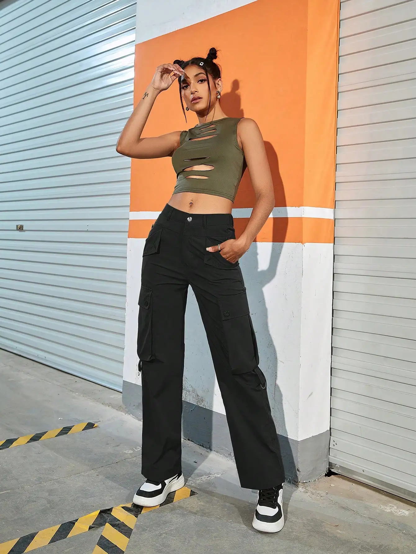 Y2K Women Trendy Street Vibe 90s Flap Pocket Side Straight Leg Cargo Pants Technical Wear Parachute Overalls Mujer 241228