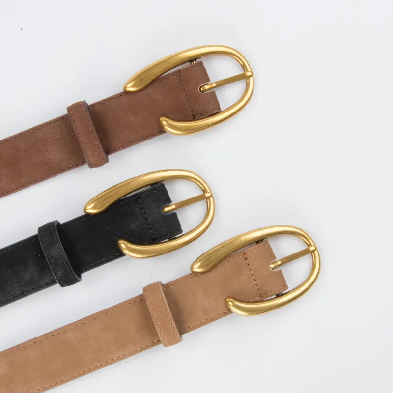 Personalized n Cowhide Womens Belt Gold Metal Pin Buckle Girdle Gothic Retro Suede Leather Waistband 241225