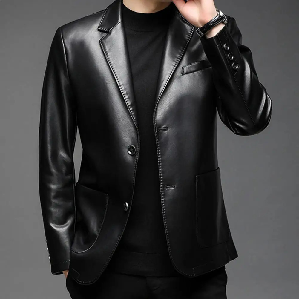Highquality Fabric Men Jacket Stylish Lapel Collar Mens Button Cuffs Pocket Businessready Leather for Outdoor 241220