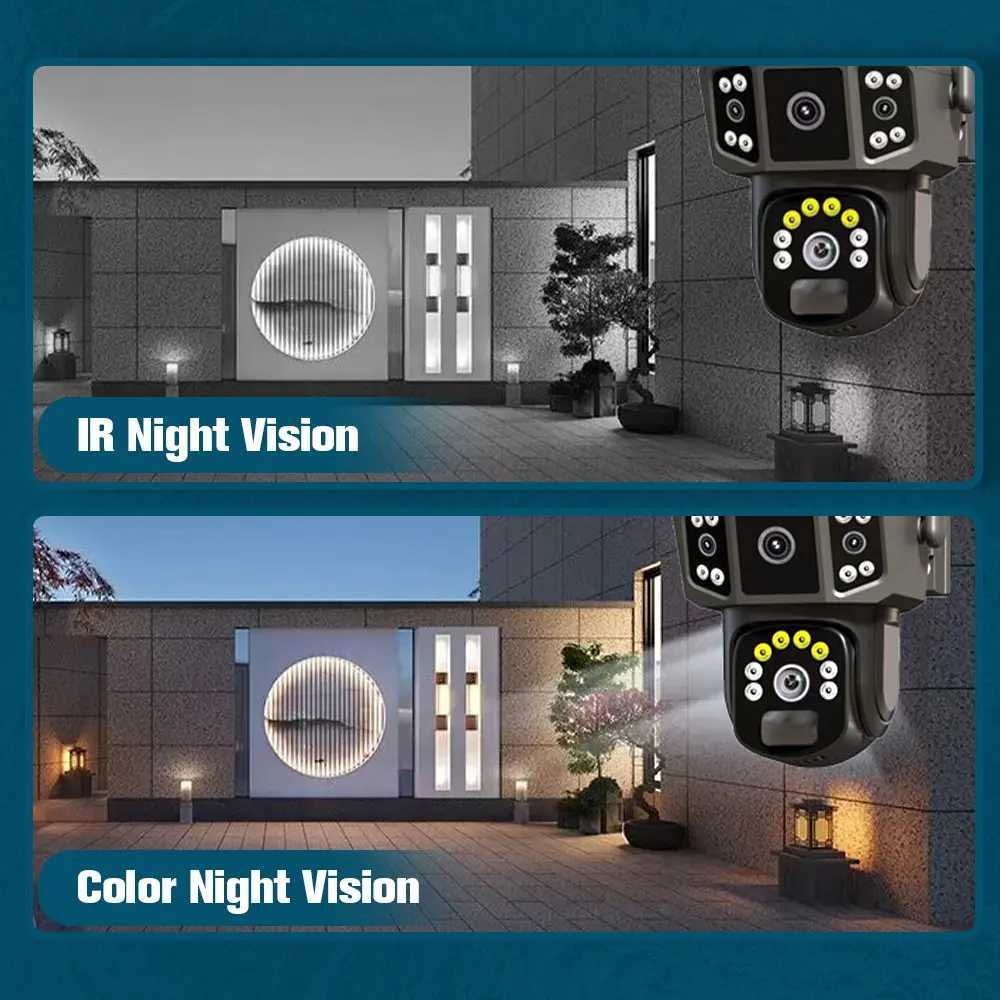 9MP 4K IP Camera Dual Lens Sn WiFi PTZ Auto Tracking Waterproof Panoramic Surveillance Camera with Voice Intercom SystemXJ241228