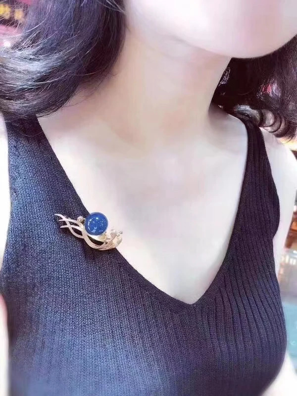 Boutique Jewelry 925 Sterling Silver Inlaid With Natural Gemstones Womens Blue Amber Flower Brooch Spray Gift Girl Part 241227