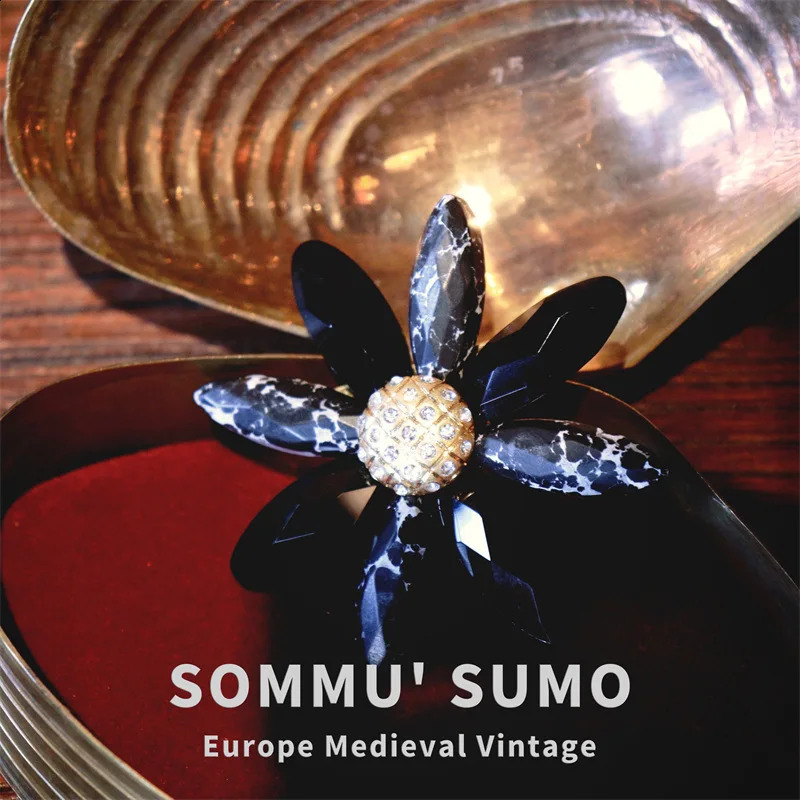 European Vintage synthetic resin set with natural bred diamond brooch elegant medieval brooch 241227