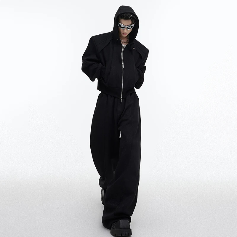 IEFB Autumn Winter Mens Set Niche Loose Oversize Hooded Sweater Fashion Sequin Baggy Sweatpants Solid Color Trend 9C2648 241224