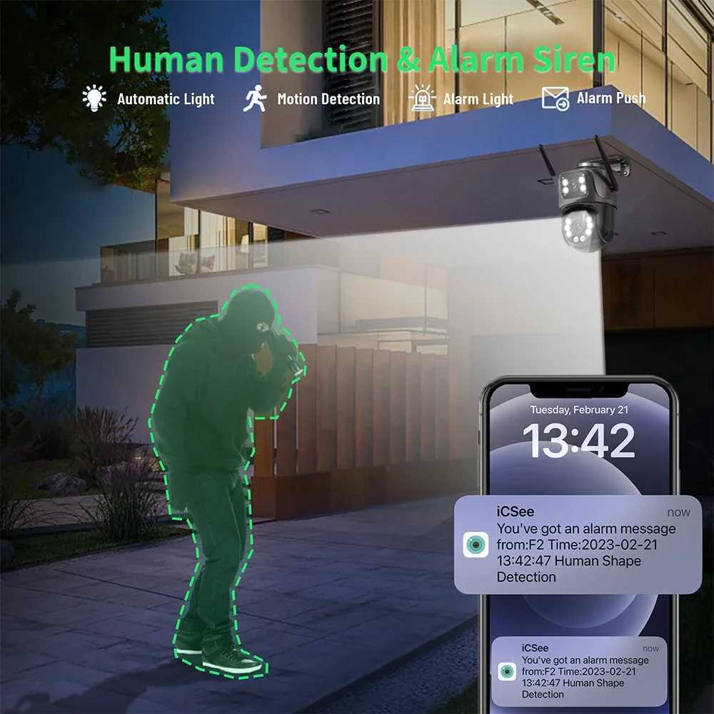 4K 8MP HD Wifi PTZ Camera Outdoor 4MP Dual Lens Dual Sn AI Auto Tracking IP Camera CCTV Audio Video Surveillance P2P iCSeeXJ241228