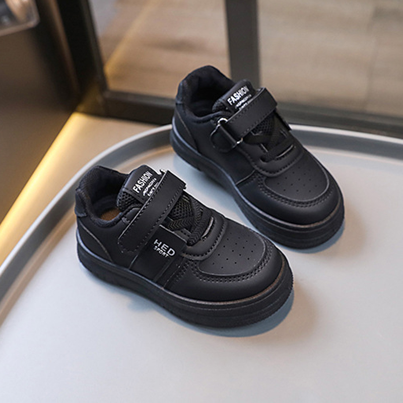 Kids Shoes Youth Sneakers PU Leather Flat Comfortable Black White Casual Sport Shoes Kidsnest Toddler Tennis Skateboard Shoes for Boy Girl Big Sizes U