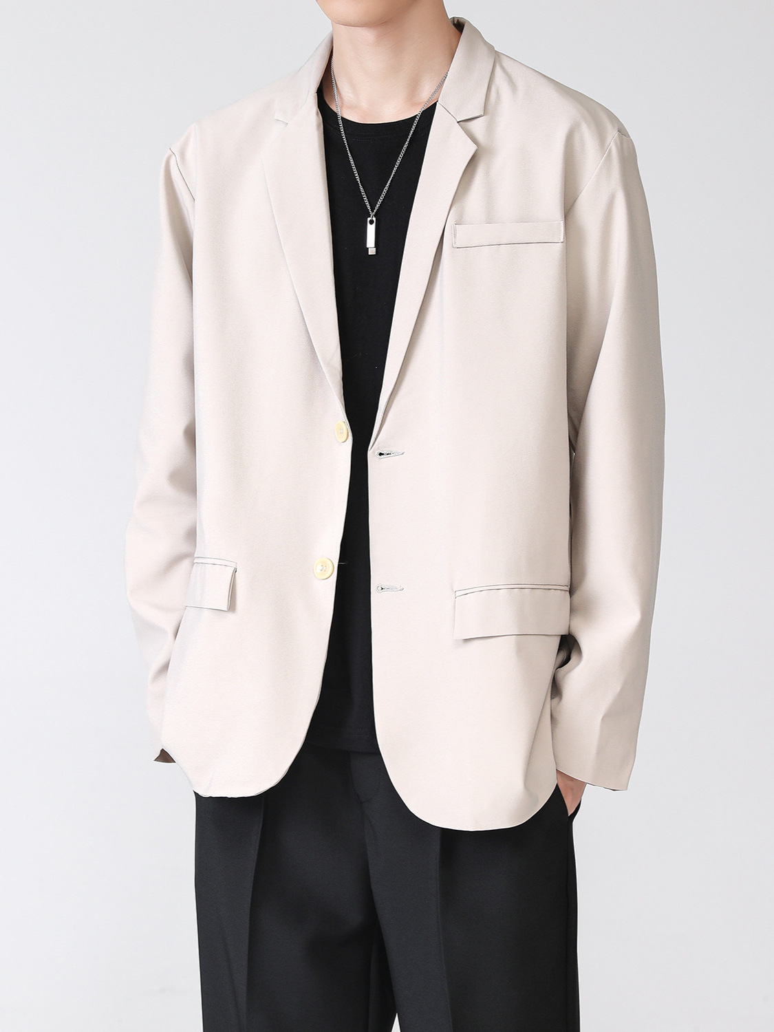 3657 Premium Black Elastic Autumn Business Suit with Lapels for Commuters