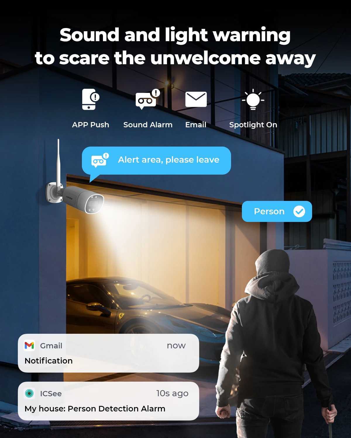 H.VIEW 3MP 5MP WiFi Security Camera Two-Way Audio System Kit Wireless CCTV System NVR with 12 LCD Monitor OutdoorXJ241228