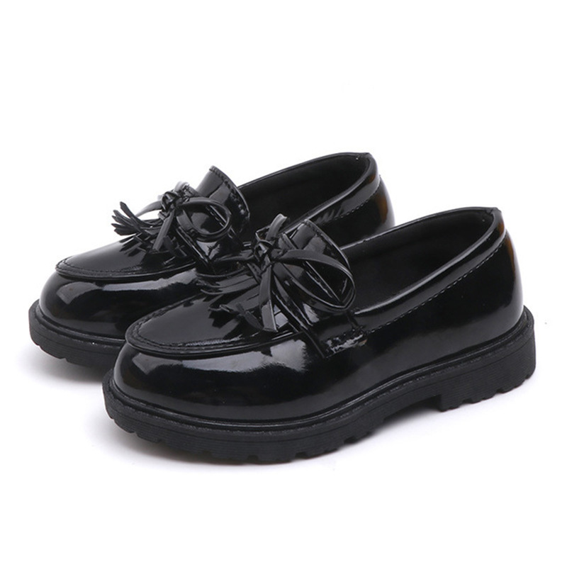 Girls Casual Patent Leather Shoes Kids Flat Shoes Tassels with Bow-knot British Style Soft Slip-on Happysteps Youth Toddler Loafers for Wedding Party 