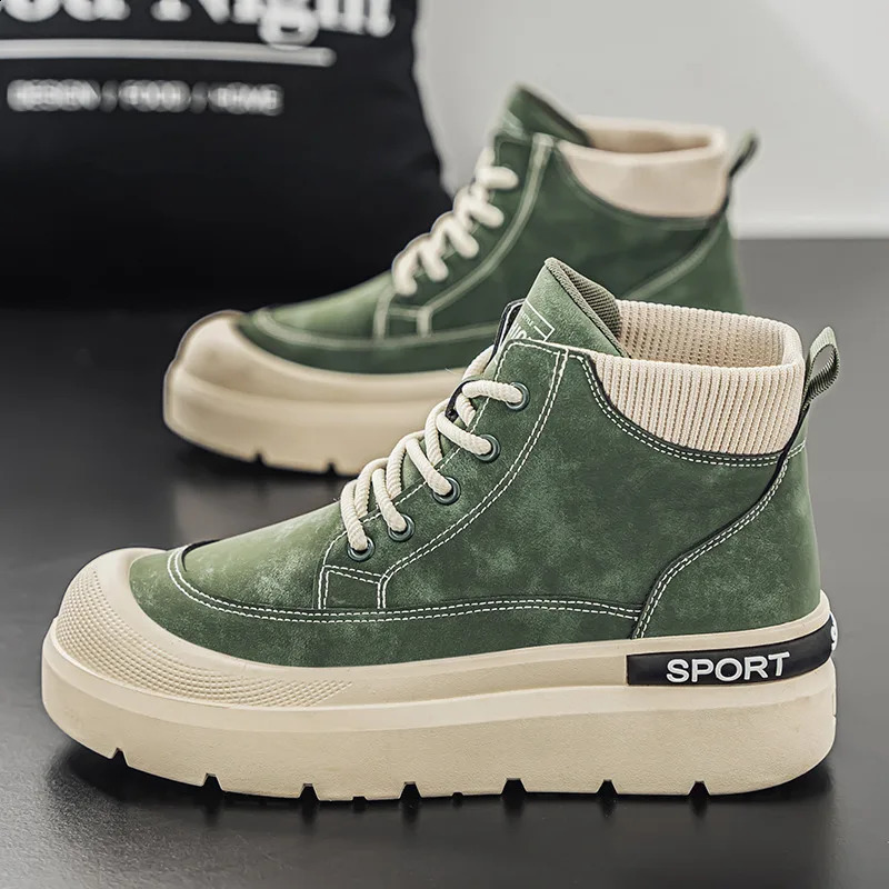 Fashion Green Canvas Shoes HighTop Platform Casual Sneaker Man Comfortable Laceup Mens Winter Boots zapatillas informale 241223