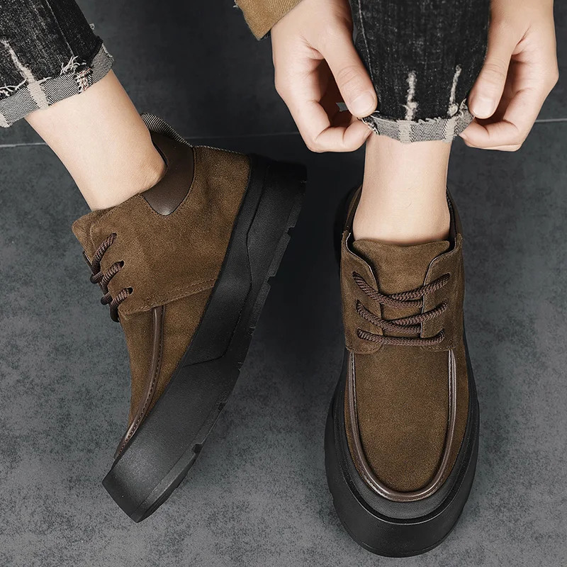 Men shoes Outdoor Leather fashion Flat Classic Black Shoes midtop Lace up Board Shoe Leisure Sneakers men footwear 241223