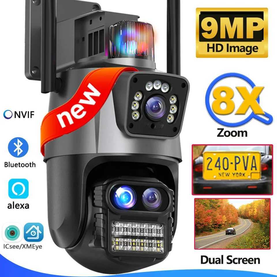 9MP WiFi Camera Outdoor8X Zoom Security Camera 4K Video Surveillance Three Lens Dual Sn PTZ ICsee Alexa NVR Security CCTVXJ241228