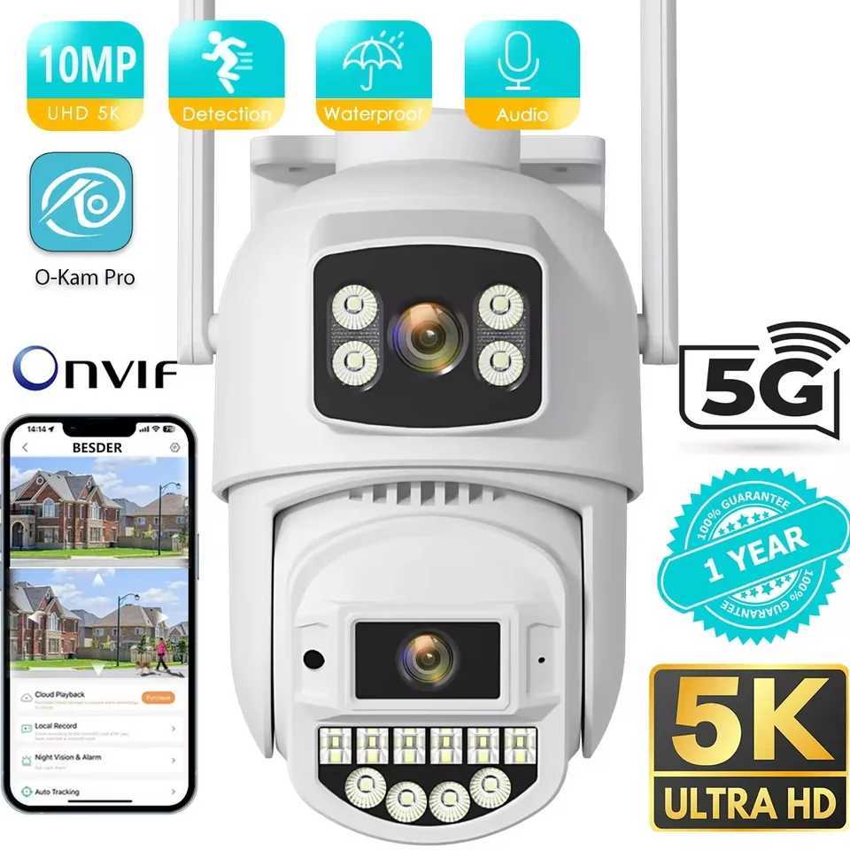 10MP 5K Wifi IP Camera Outdoor 2.4GHZ 5GHZ PTZ Surveillance Camera Dual Lens Dual Sns Email Alert 4K Security ProtectionXJ241228