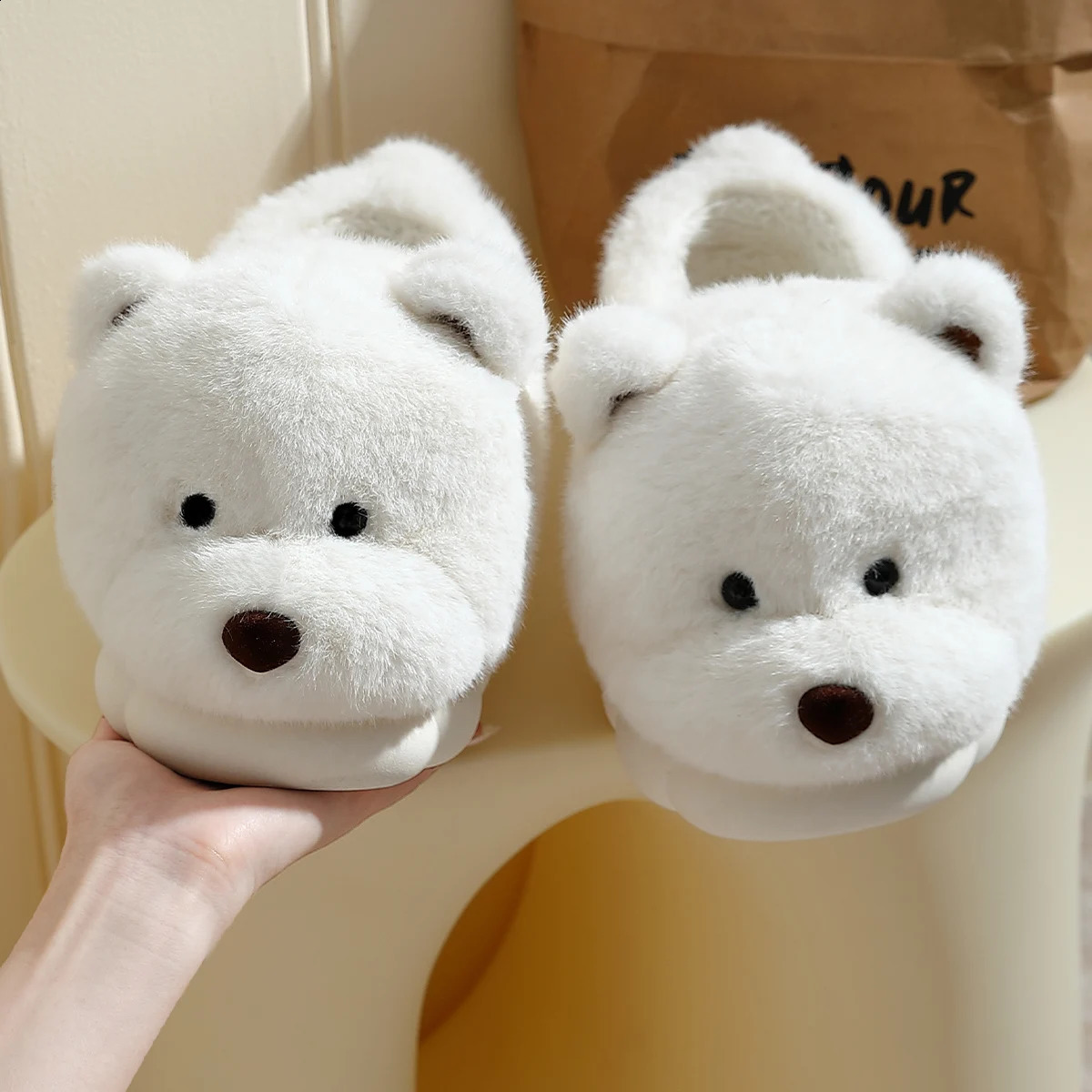 QYCKABY Cute Indoor Home Slippers Women Men Warm Soft Plush Nonslip Fur Dog Lovers Shoes 241223