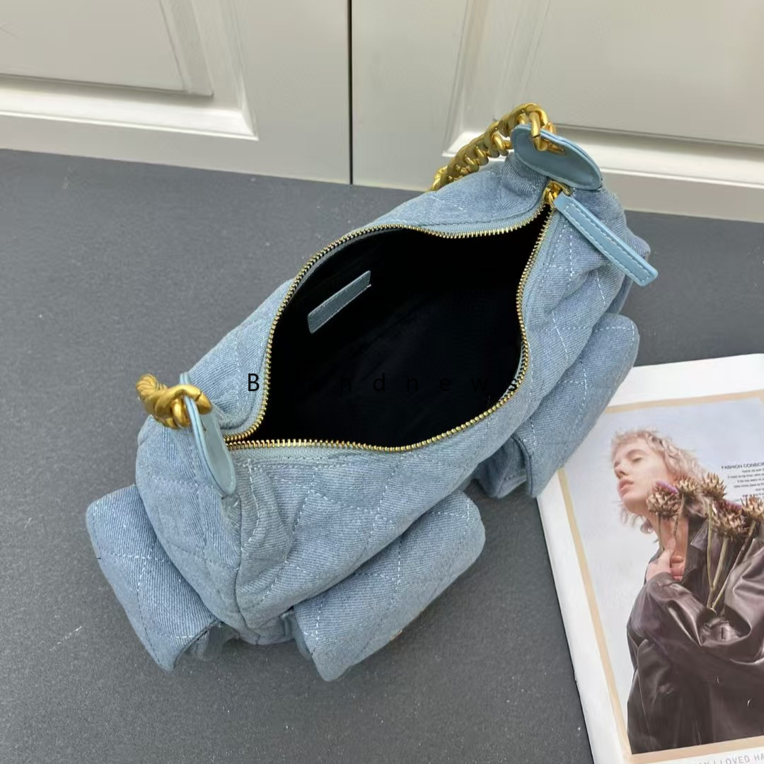Denim Shoulder For Women: Underarm With Wide Chain, 4 Pockets, Large Capacity, Vintage Designer Hobo Sg Bag