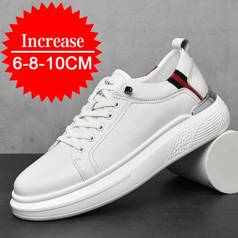 Mens Genuine Leather Sneakers Elevator Shoes Invisible Breathable Heightening 810cm Casual Fashion 241223