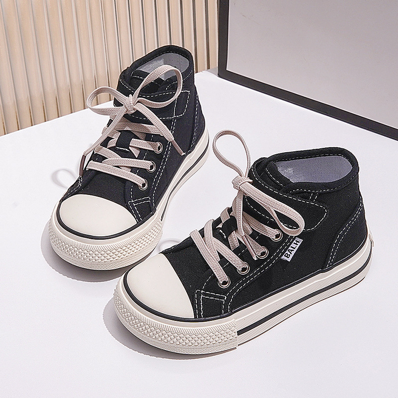 Children's Canvas Shoes Yellow Green High Top Boys Girls Toddler Casual Shoes Beige Fashion Soft Non-slip Kids Cloth Shoes Sneakers Size US4c-US5