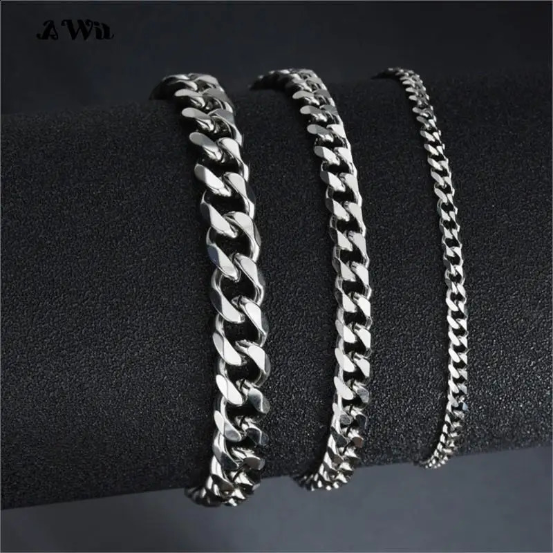 Awit Mens Simple 311mm Stainless Steel Curb Cuban Link Chain Bracelets for Women Unisex Wrist Jewelry Gifts 241223