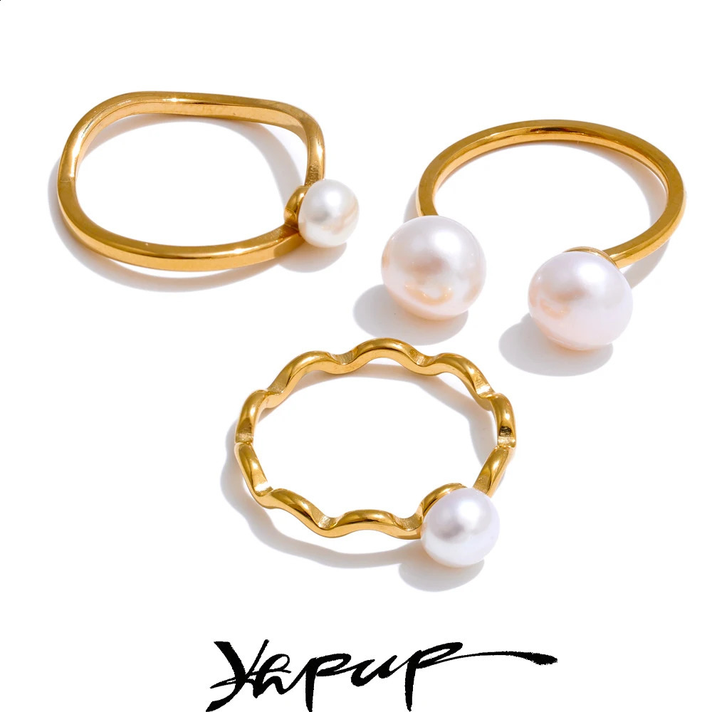 Yhpup 6789 High Quality Natural Pearl Exquisite Fashion Adjustable Ring 18K Gold PVD Plated Stainless Steel Unique Jewelry Gift 241225