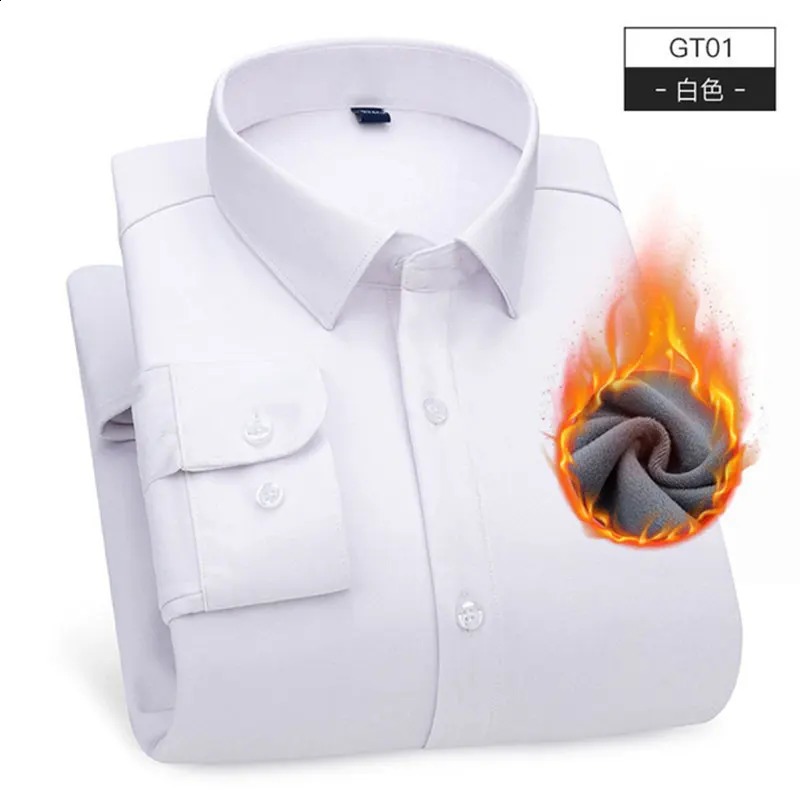 Autumn And Winter Mens Elastic long-sleeved Shirt Non-ironing Plus Fleece Thickening Business Fashion Warm Casual Comfort 241223