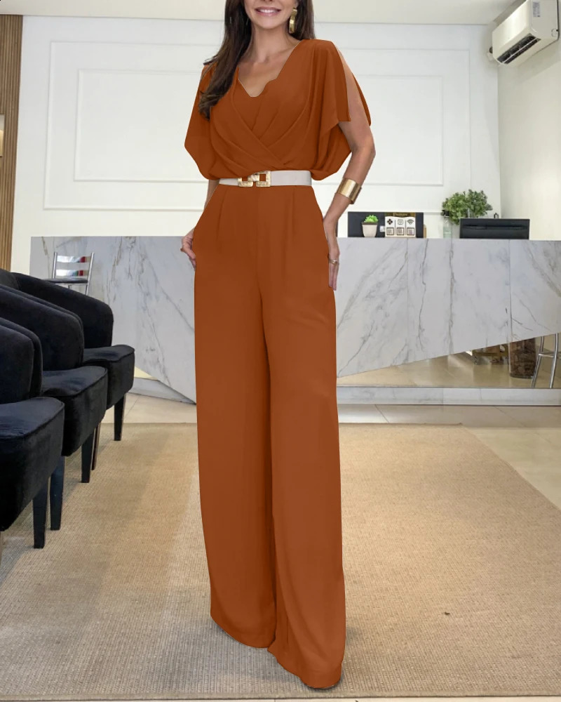 Woman Long Jumpsuits Elegant Solid Color Bat Sleeve Jumpsuit Fashion Casual One Pieces Female Clothing Outfits for Women 241226