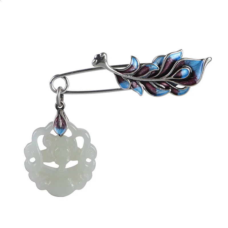S925 Sterling Silver Brooches for Women Womens Fashion Enamel Peacock Feather Hollow Jade Flower Pin Corsage Wholesale 241227