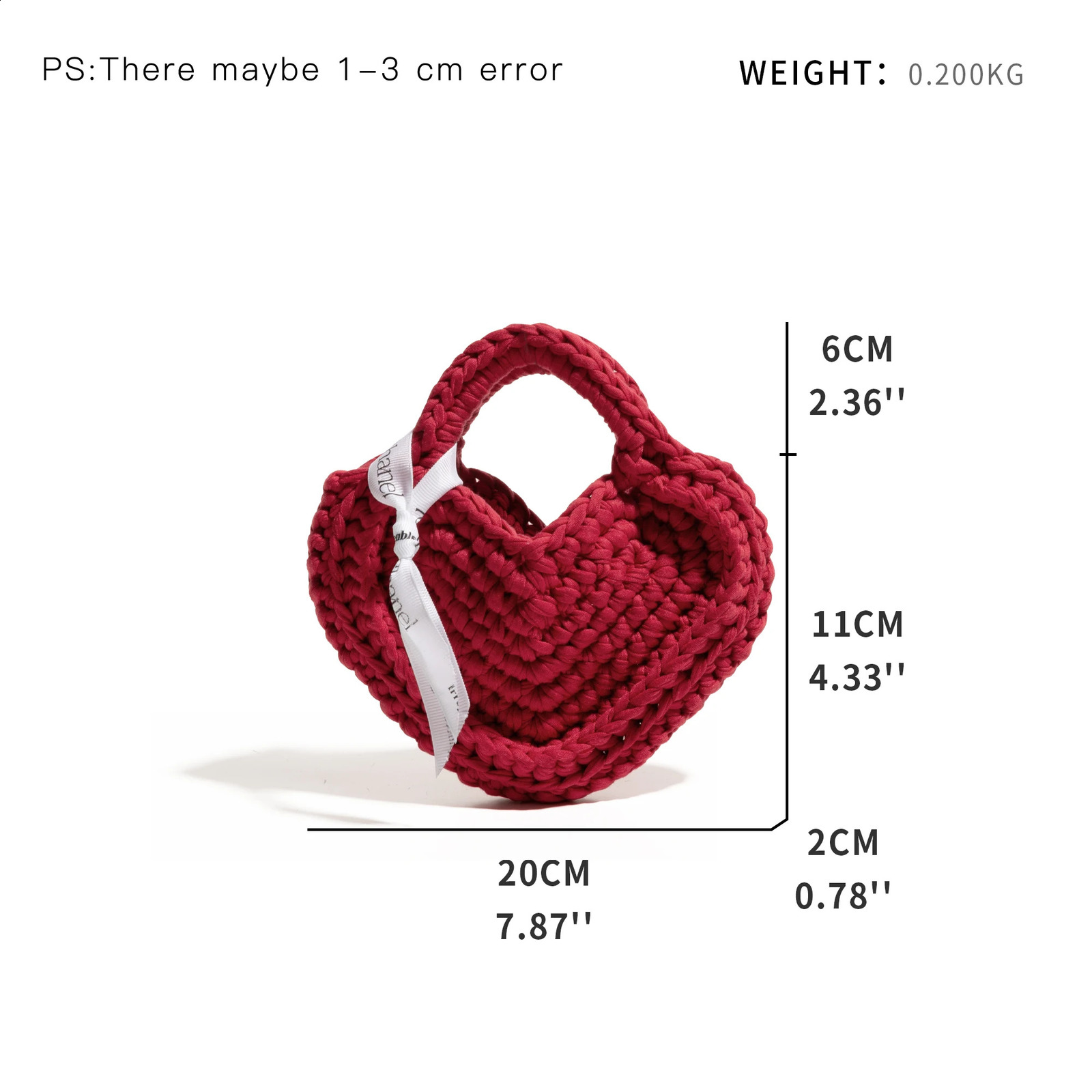 MABULA Crochet Heart Shape Knitted Tote Bag Fashion Woven Crossbody Bag Aesthetic Crochet Bag For Women Mini Coin Purse 241227