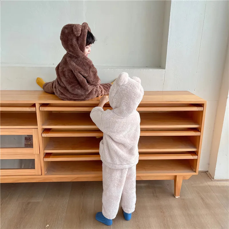 Autumn Winter Baby Clothes Set Warm Fleece Hoodies Pants Kids Clothing Sets Hooded Children Loungewear Boys Girls Outfit Suits 241226