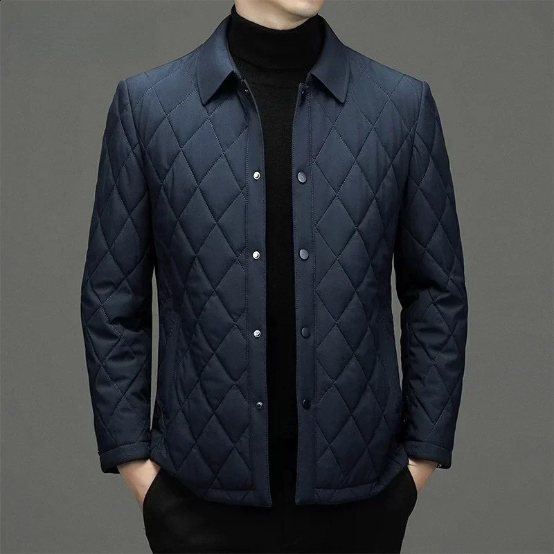 2023 Coat Men Winter Jackets Mens Clothing Business Diamond Plaid Cotton Jacket Padded Thick Casacas Para Hombre 241228