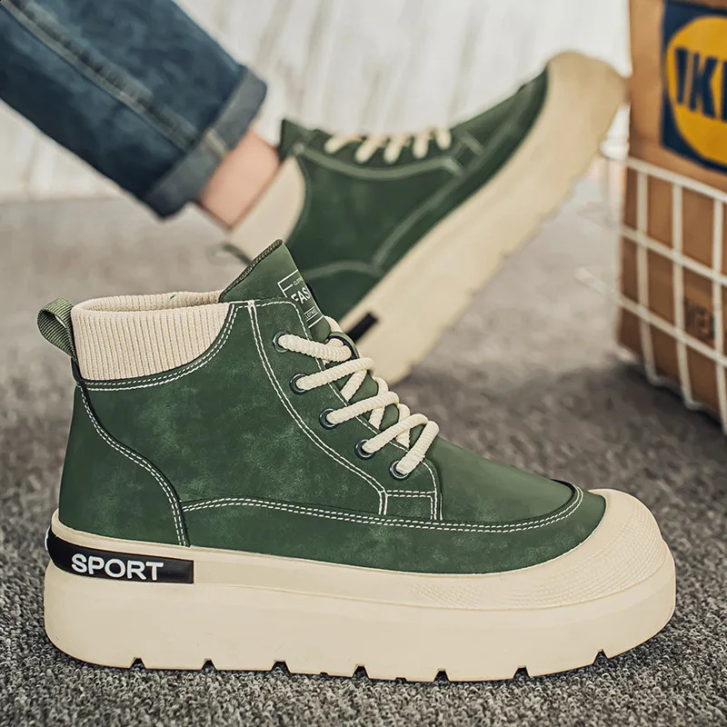 Fashion Green Canvas Shoes HighTop Platform Casual Sneaker Man Comfortable Laceup Mens Winter Boots zapatillas informale 241223
