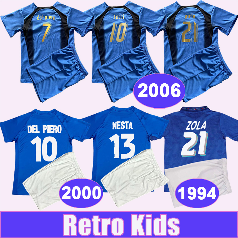 2000 2006 PIRLO TOTTI Kids Retro Soccer Jerseys DEL PIERO MATERAZZI CAMORANESI MALDINI NESTA vintage Home Football Shirts Uniforms