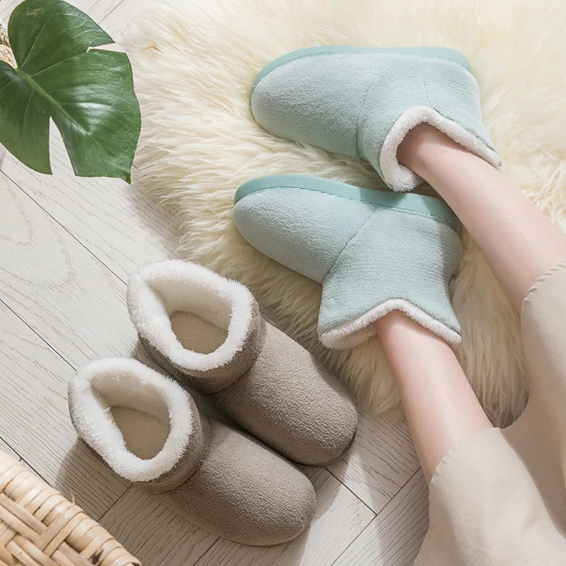 Women Winter Slippers Warm Plush Slipon Couples Home Floor Shoes Antislip Comfortable Flats Female Soft Faux Fur Boots 241223