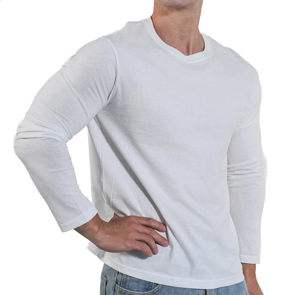 Mens T Shirts Casual Round Neck Long Sleeve Cotton Moisture Wicking Tees Tanks White Black Undershirts Loose Fit Tshirts for Men 241223