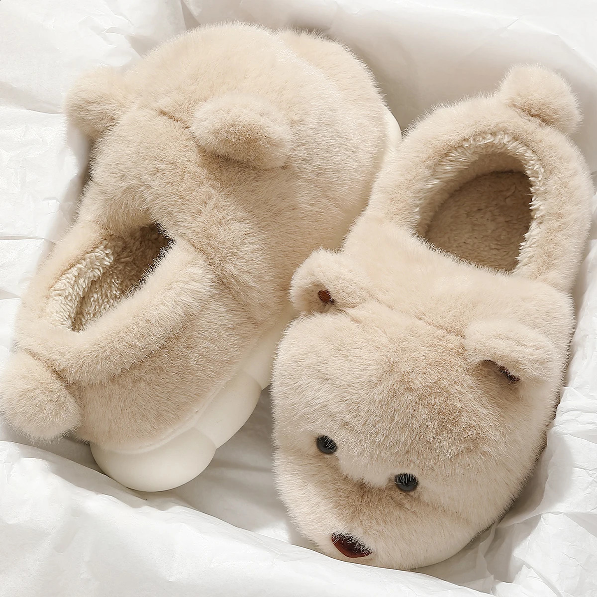 QYCKABY Cute Indoor Home Slippers Women Men Warm Soft Plush Nonslip Fur Dog Lovers Shoes 241223