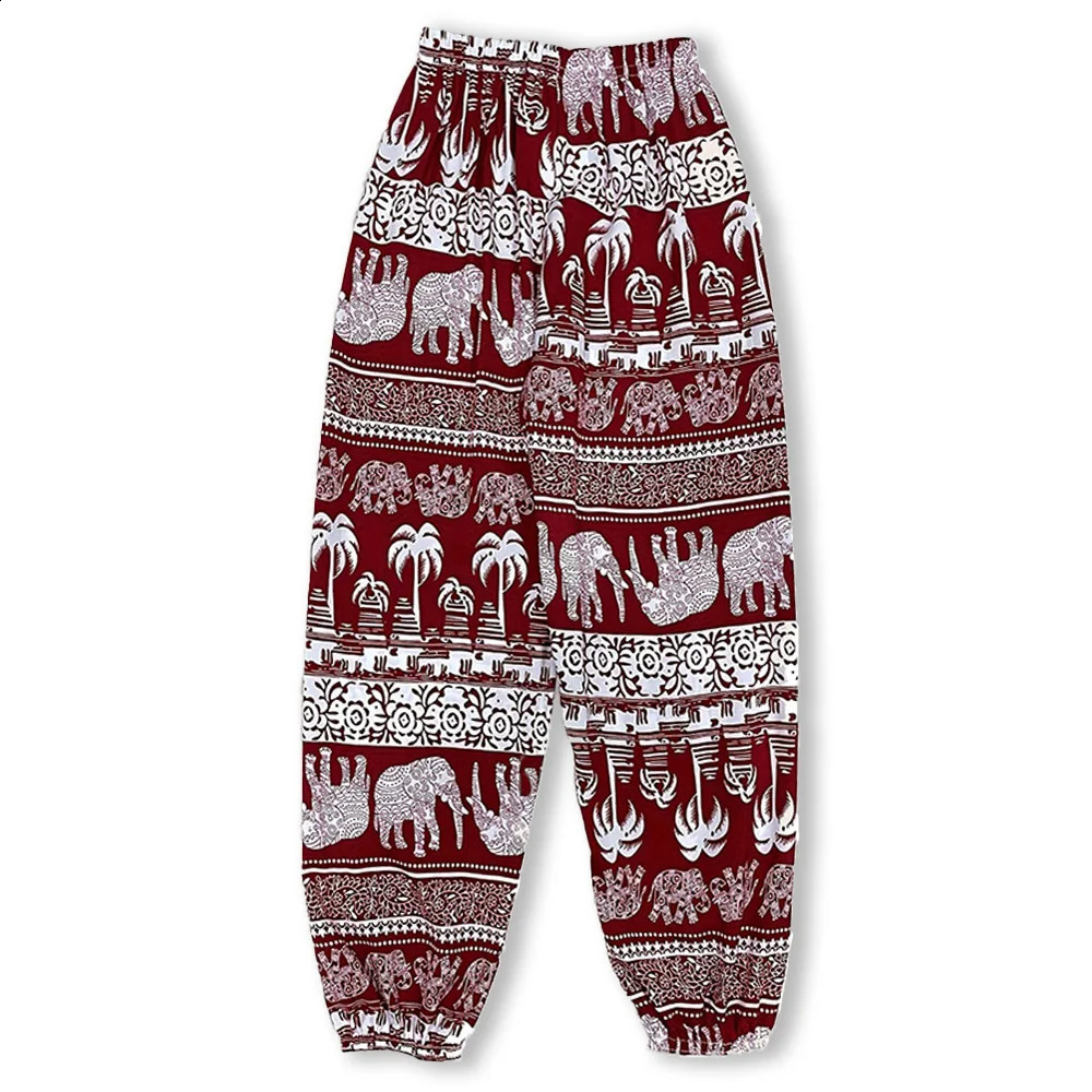 Ladies thin casual straight leg pants with elephant print comfortable and breathable outdoor sunscreen mosquito proof 241228